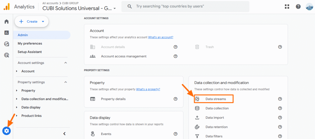 go to data stream to copy the id
