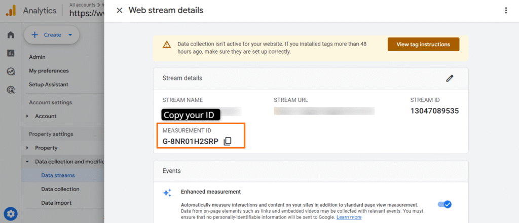Copy the Measurement ID