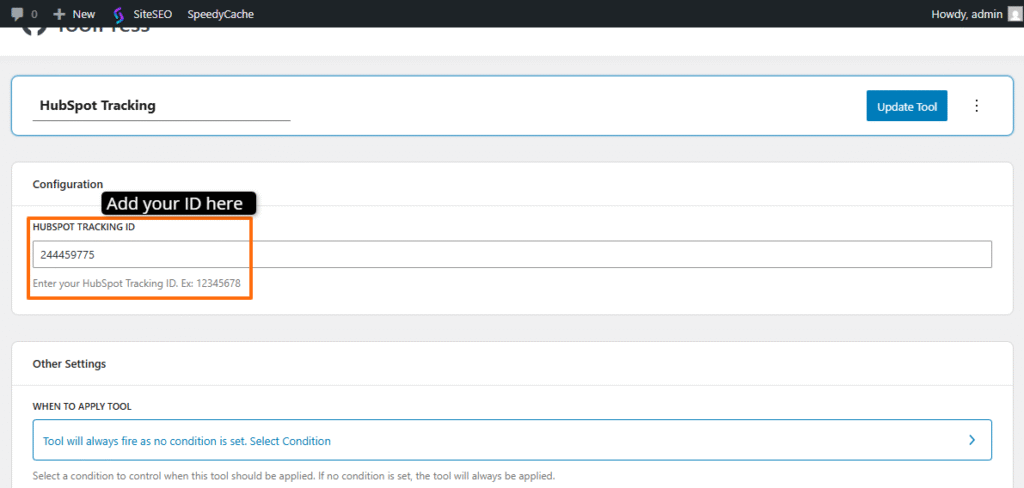Add the HubSpot Tracking ID