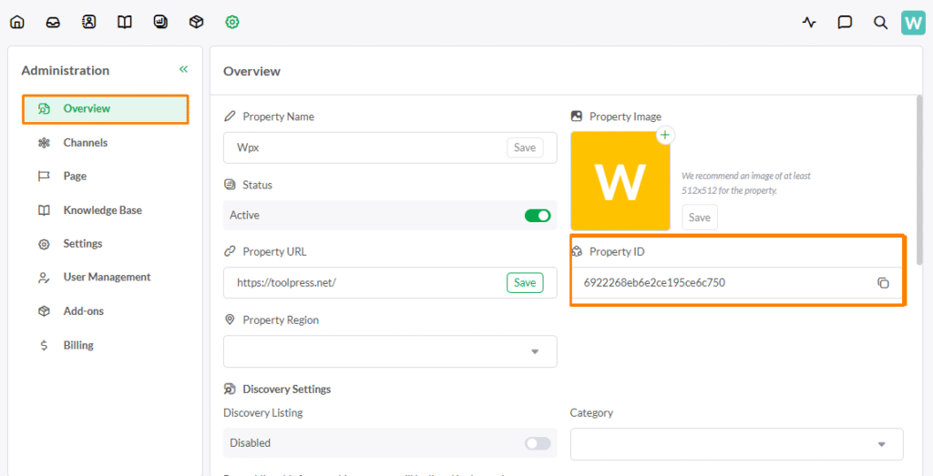 copy property id from tawk.to