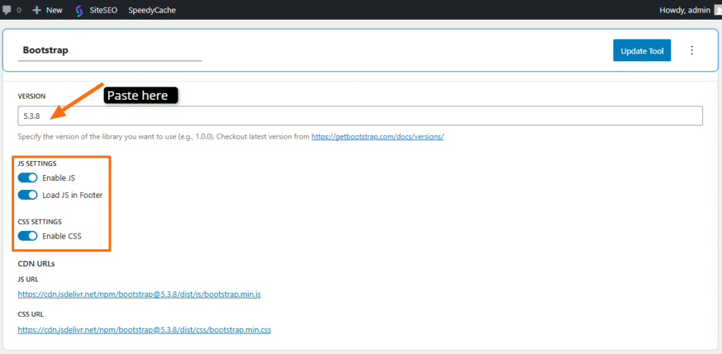 Bootstrap 6 paste the bootstrap version in the version section.