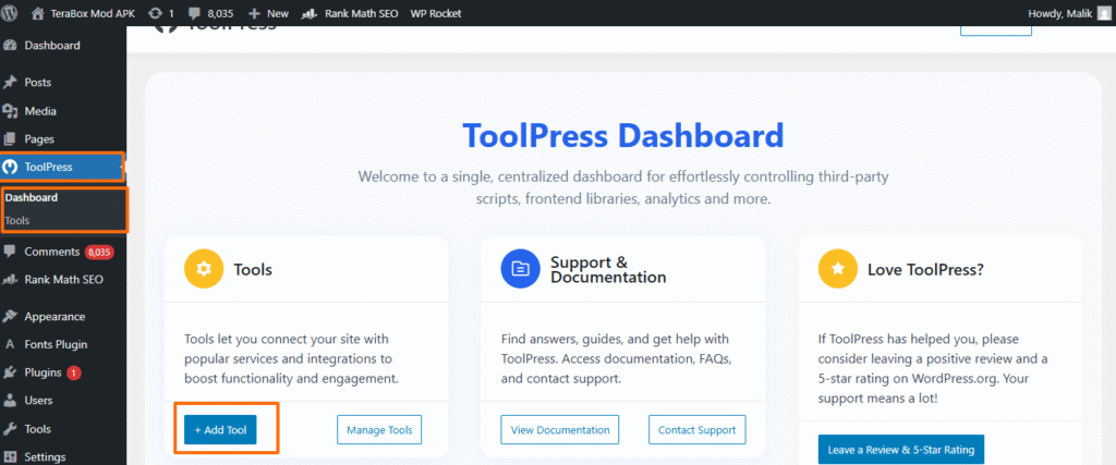 add tool in the toolpress