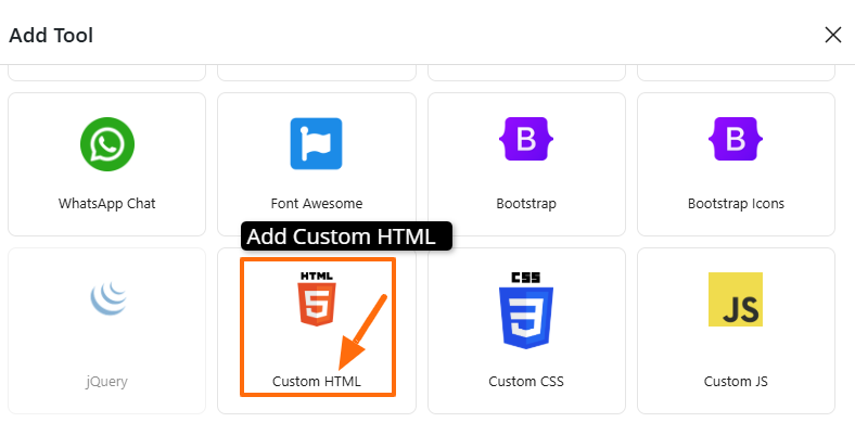 Custom HTML 2 Click on add custom html