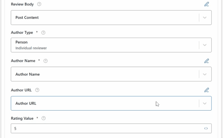Review Schema Template 11 add author name in field