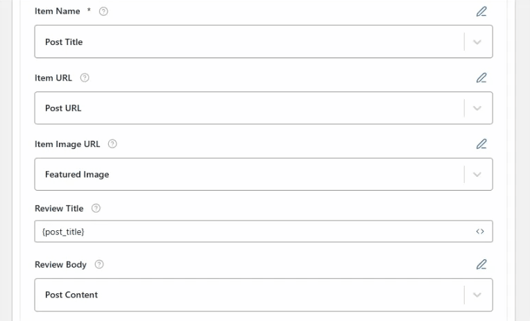 Review Schema Template 5 Add item name in field