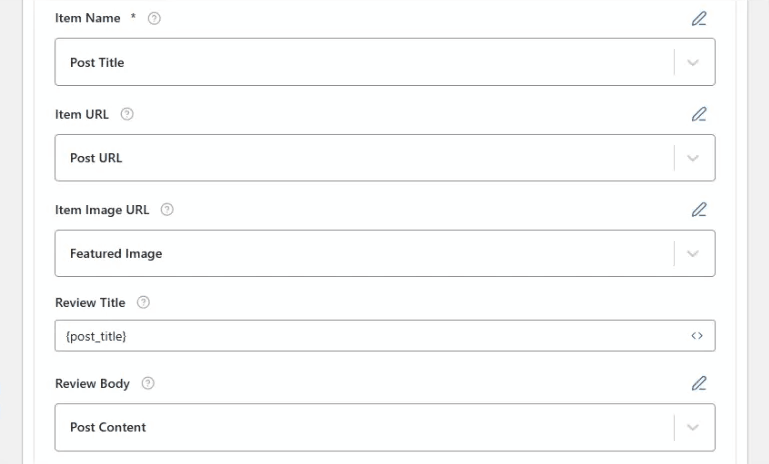 Review Schema Template 6 Add item url in field dynamically
