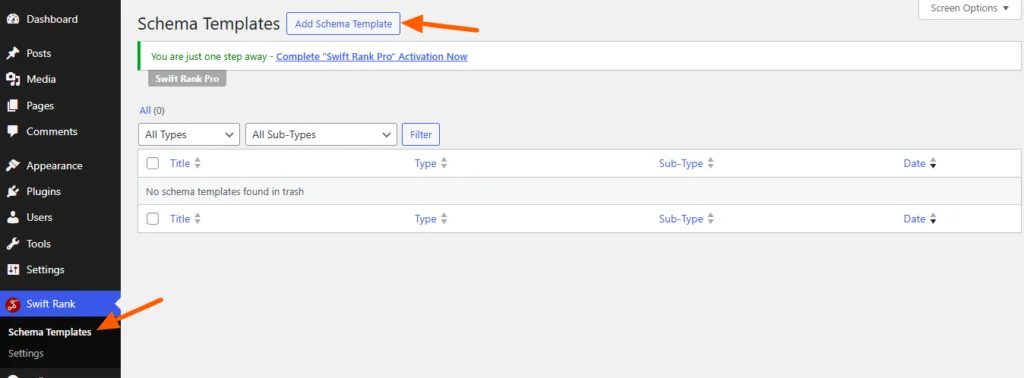 Click on Add Custom Schema Template