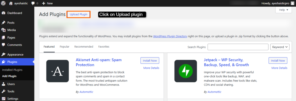 Click on upload plugin