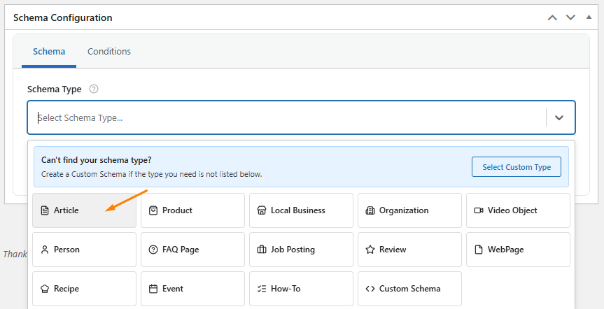 select Article from the available schemas