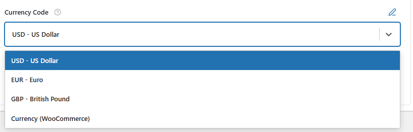 Product Schema Template 11 select the currency code from dropdown
