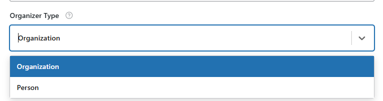 select the Organizer Type