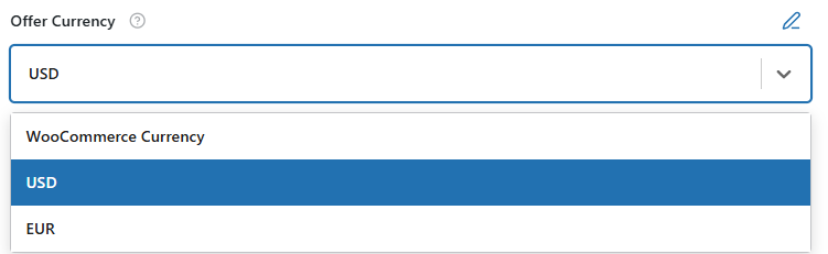 Add Offer Currency from dropdown