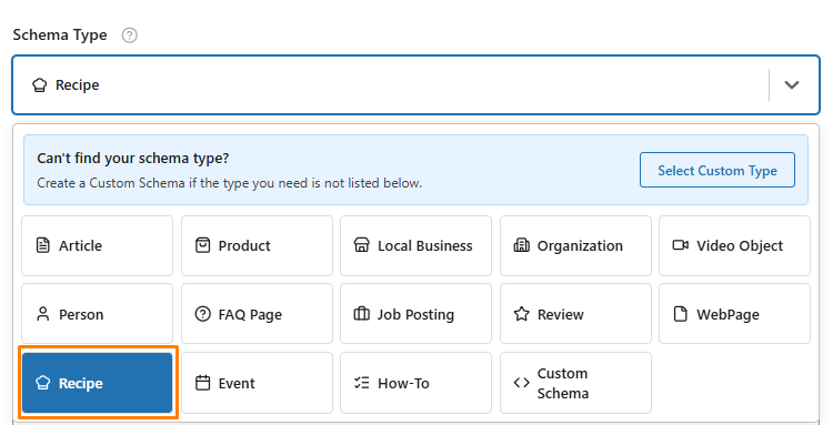 Recipe Schema Template 3 Select the Schema Type