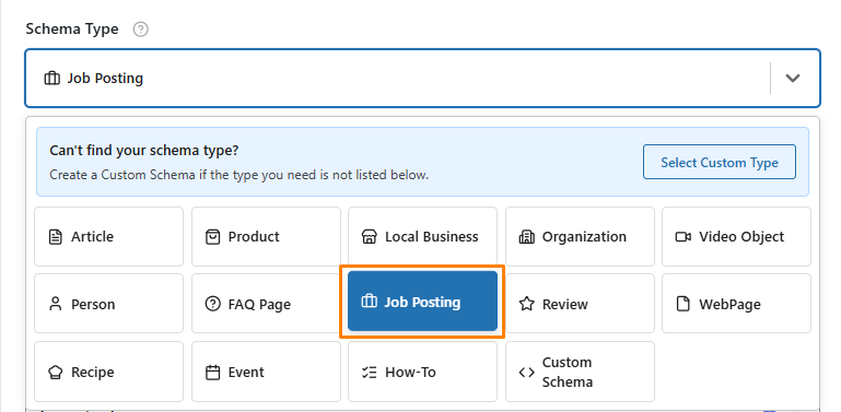 Select the Schema Type