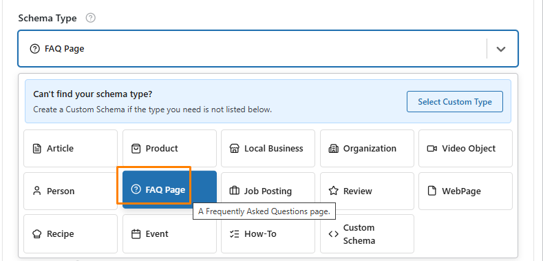 Select the  faq Schema Type