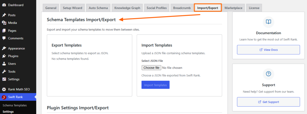 Introduction 17 Import / Export Schema Templates tab in Swift Rank
