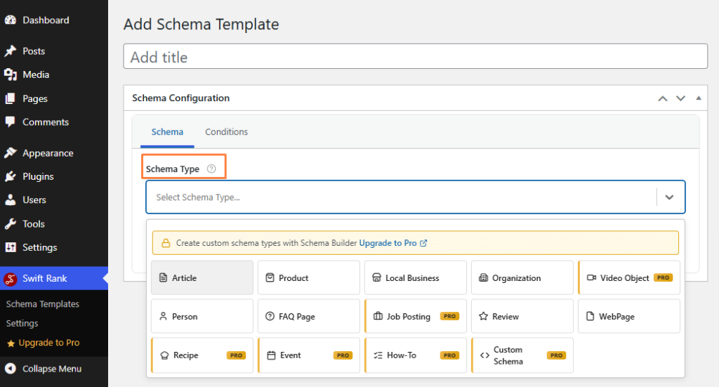 Schema Templates 7 Select a Schema Type