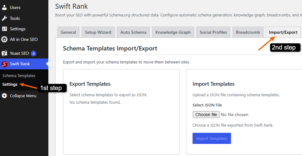 Import / Export 1 Navigate to import/export template tab of swift rank