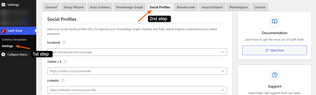 Social Profiles of the Swift Rank Schema plugin