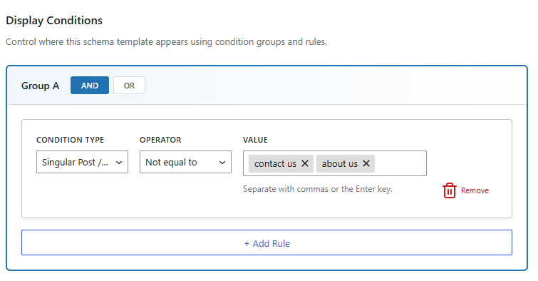 Conditions Tab (Display Conditions) 10 Exclude Schema from a Specific Page