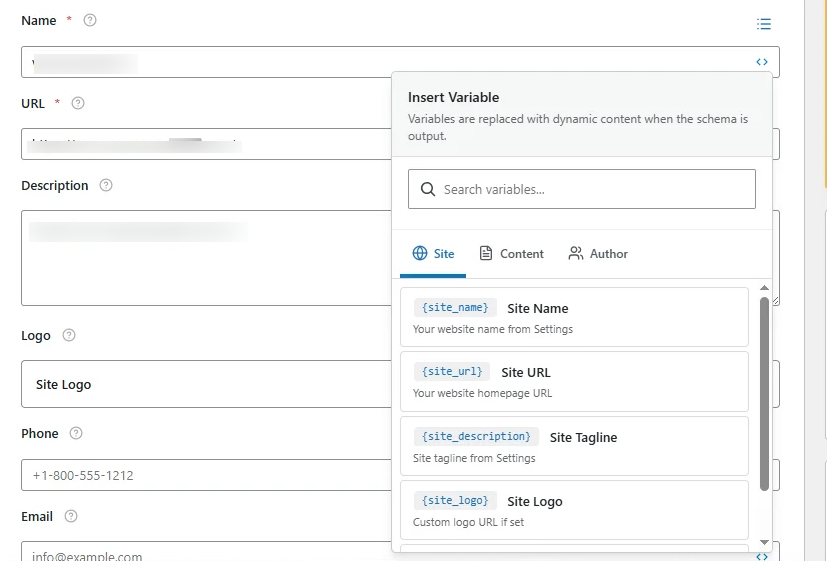 Knowledge Graph Settings 4 you can put your site name manually or use insert variables