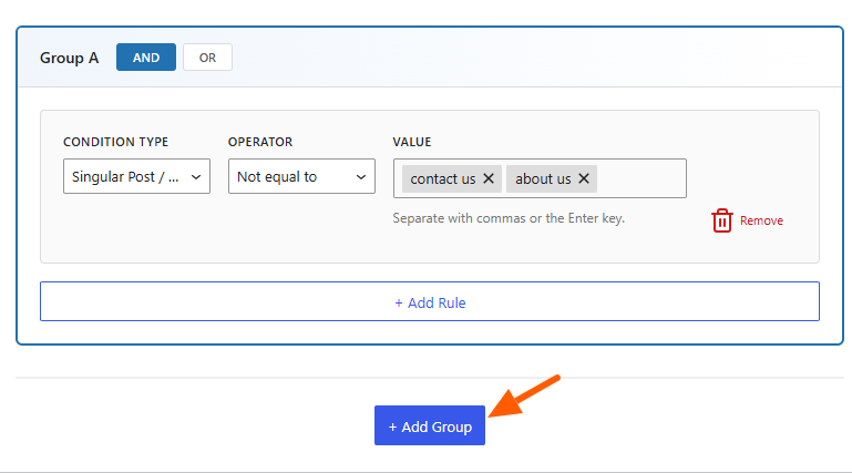 Conditions Tab (Display Conditions) 11 Add Group B in the condition tab of swift rank