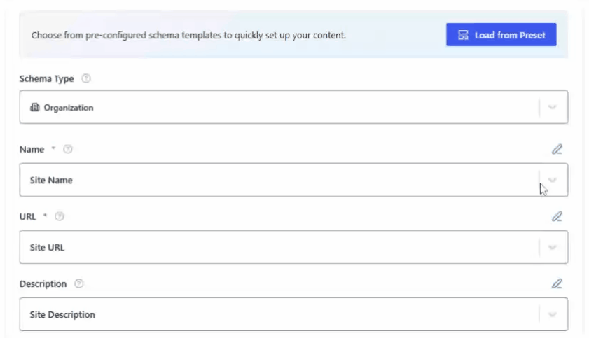 Organization Schema Template 4 enter the site name from the list of variables
