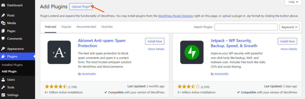 Click Upload Plugin.