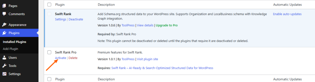 Activate Swift Rank Pro