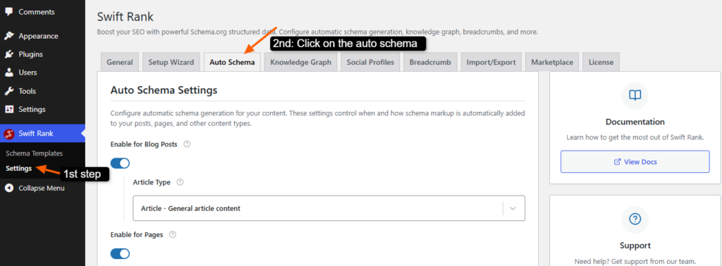 click on auto schema tab